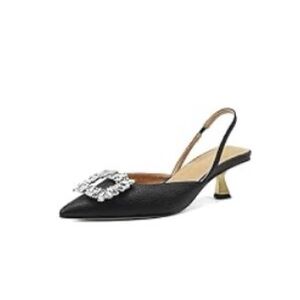 Chic Black Slingback Heels with Crystal Buckle